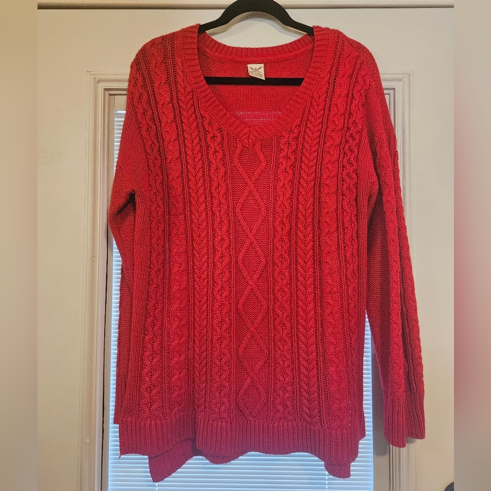 XL 16-18 red knit vneck sweater, Faded Glory, holidaywear, long sleeve